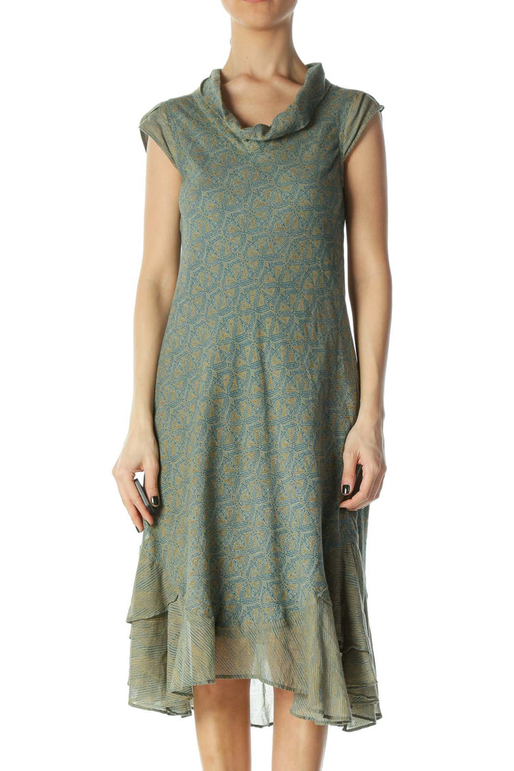 Blue and Gold Geometric Dayl Dress