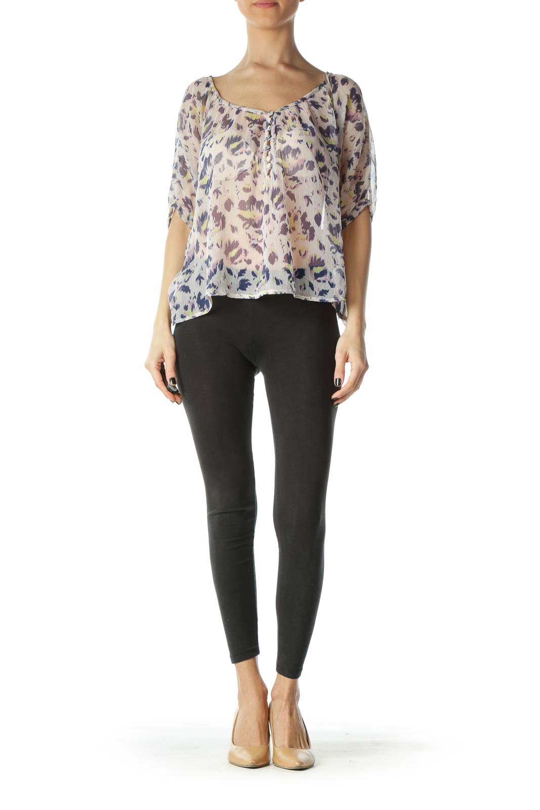 Multicolored Animal Print See-Through Short Blouse