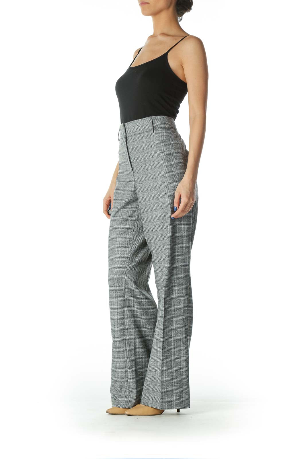 Gray Beige and Black Glen Check Suit Pant