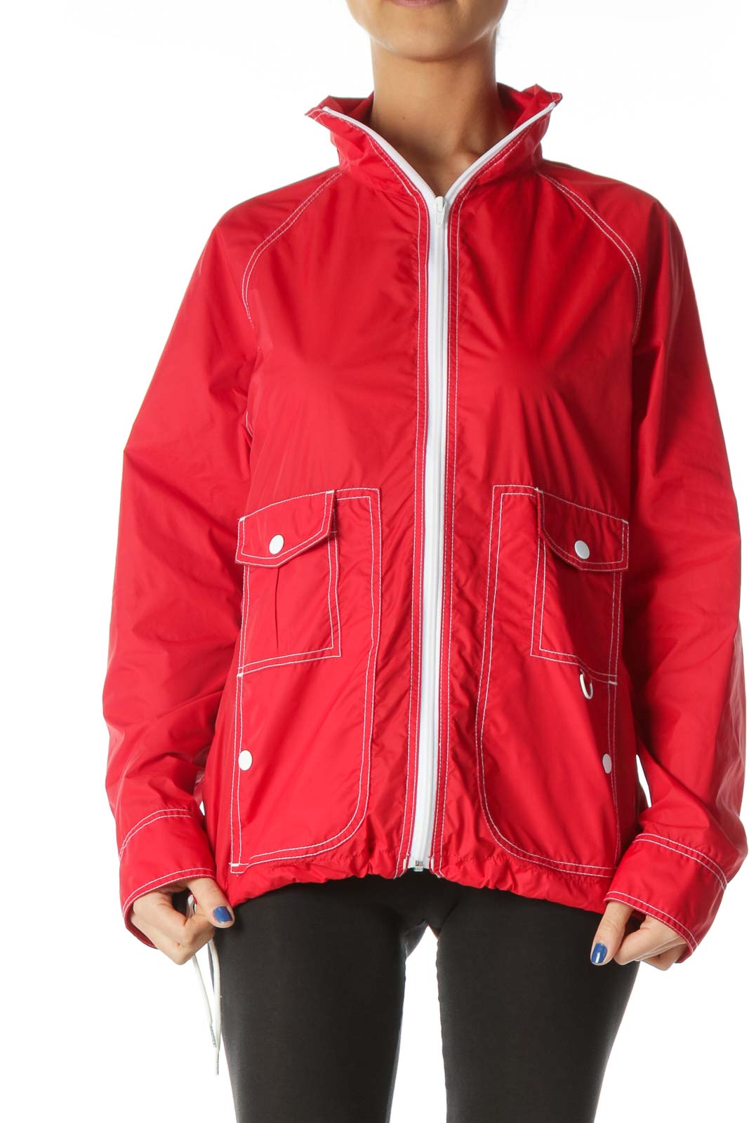 Red White-Topstitching Light Sports Jacket