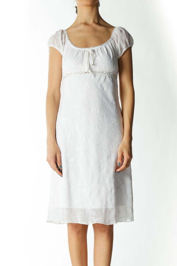 White Eyelet Crocheted Flared Dress