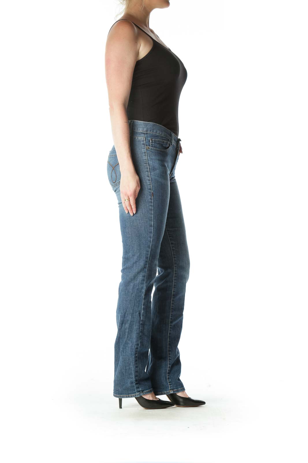 Blue Mid-Rise Medium Wash Boot-Cut Jeans