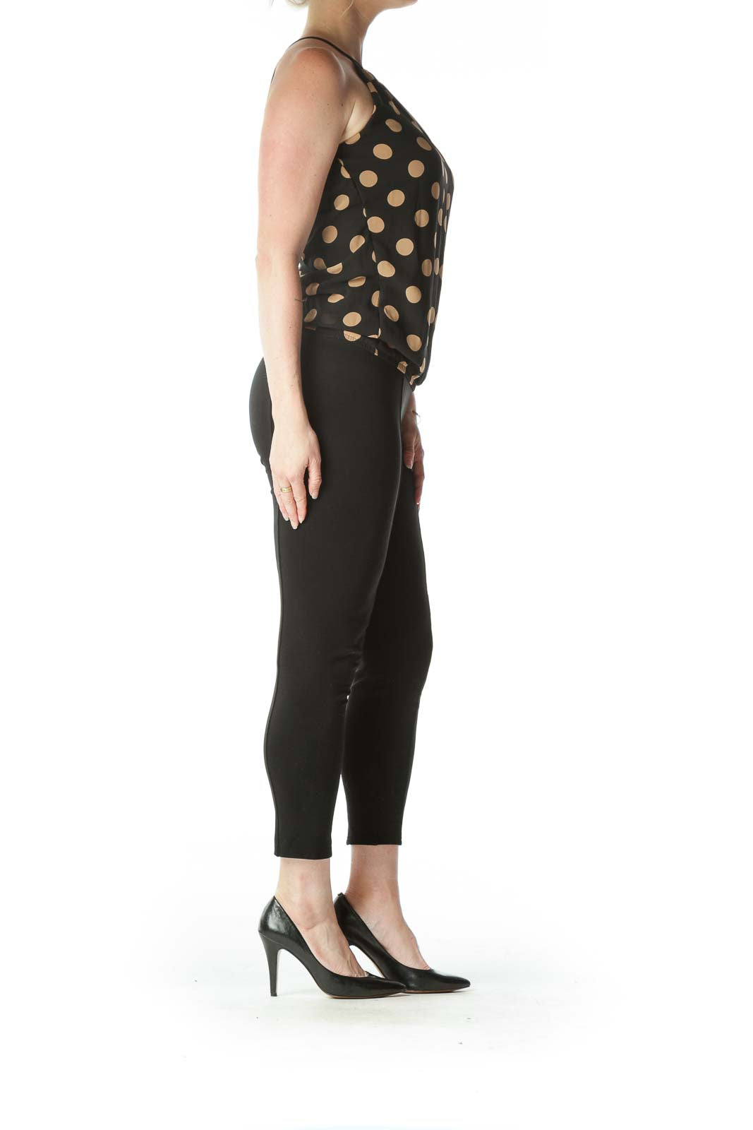 Black and Gold Polk-Dot Spaghetti Strap Blouse