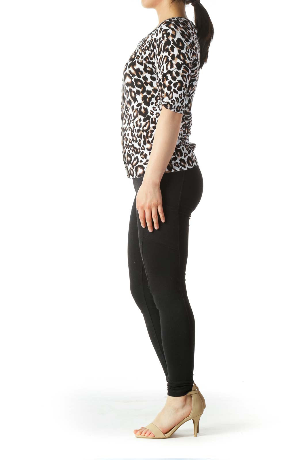 Black White Brown Animal Print Buttoned Sweater
