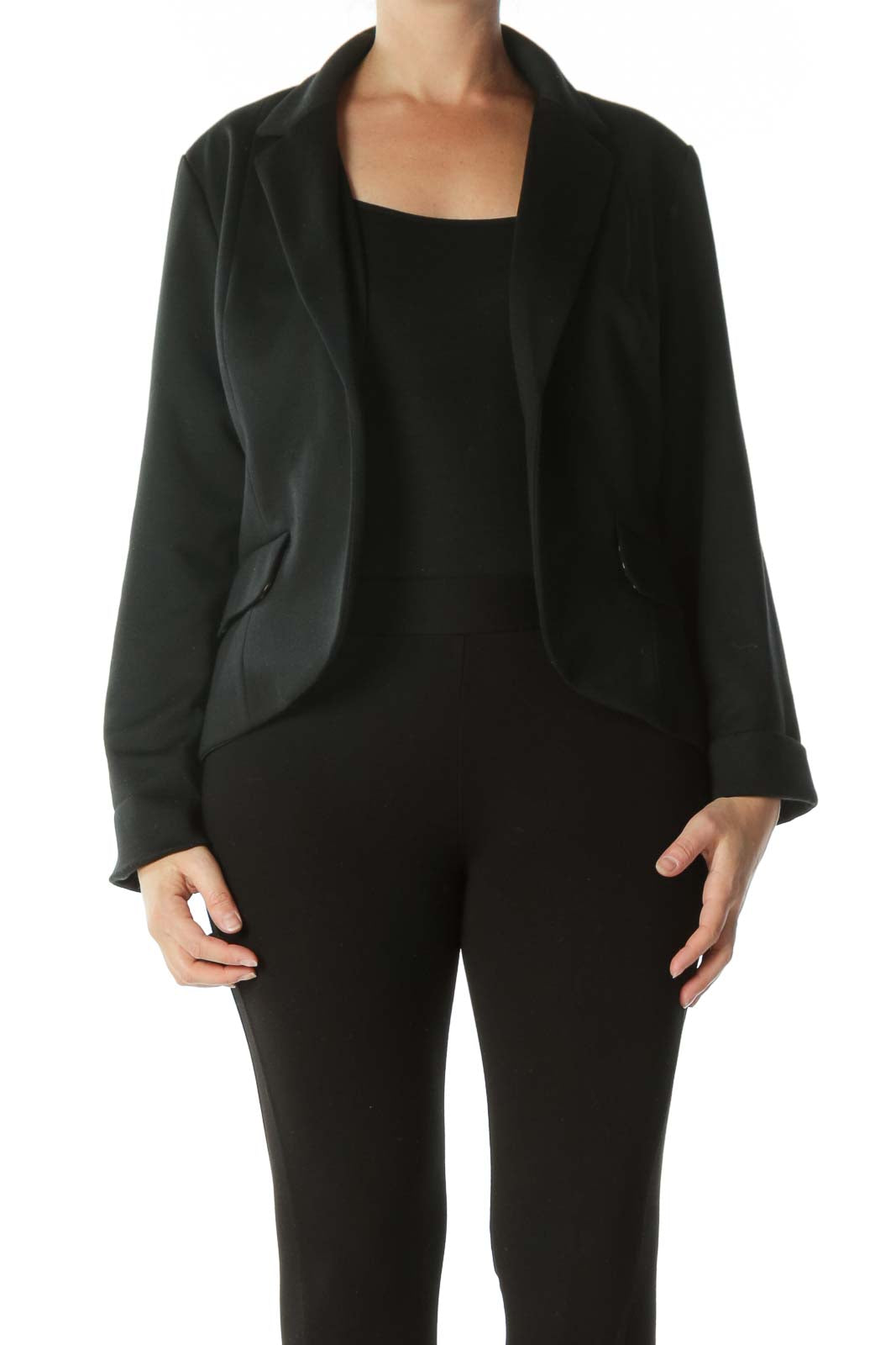 Navy-Blue Collared Textured Blazer