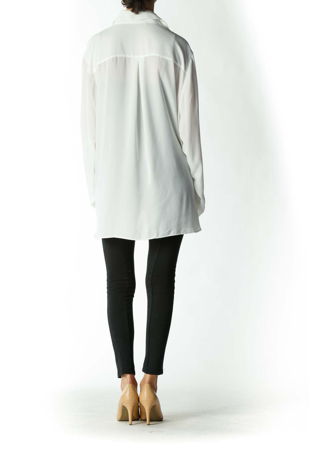White Over-Sized Draped V-neck Blouse