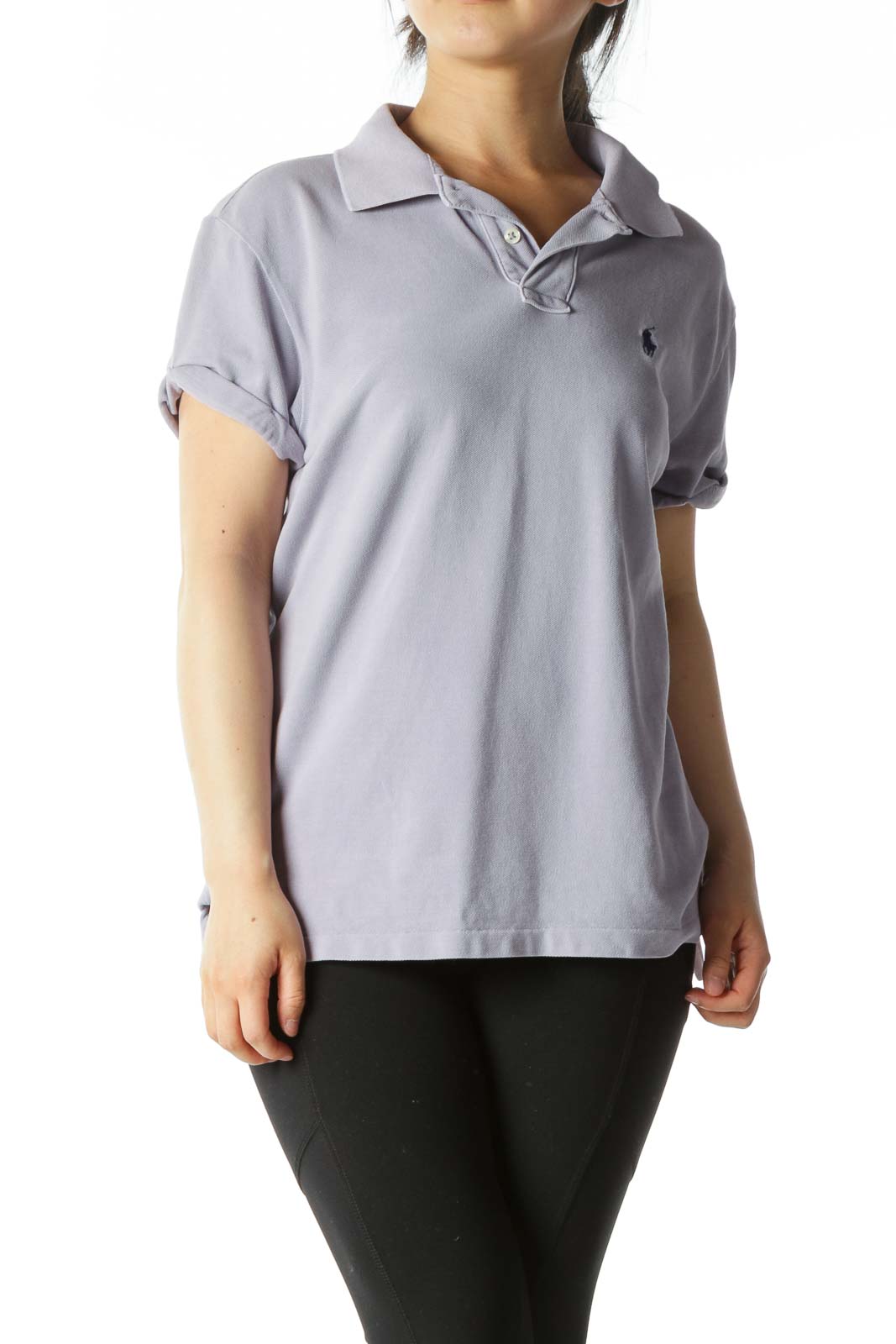 Purple Polo-Logo Collared Rolled-Sleeve Boyfriend-Tee