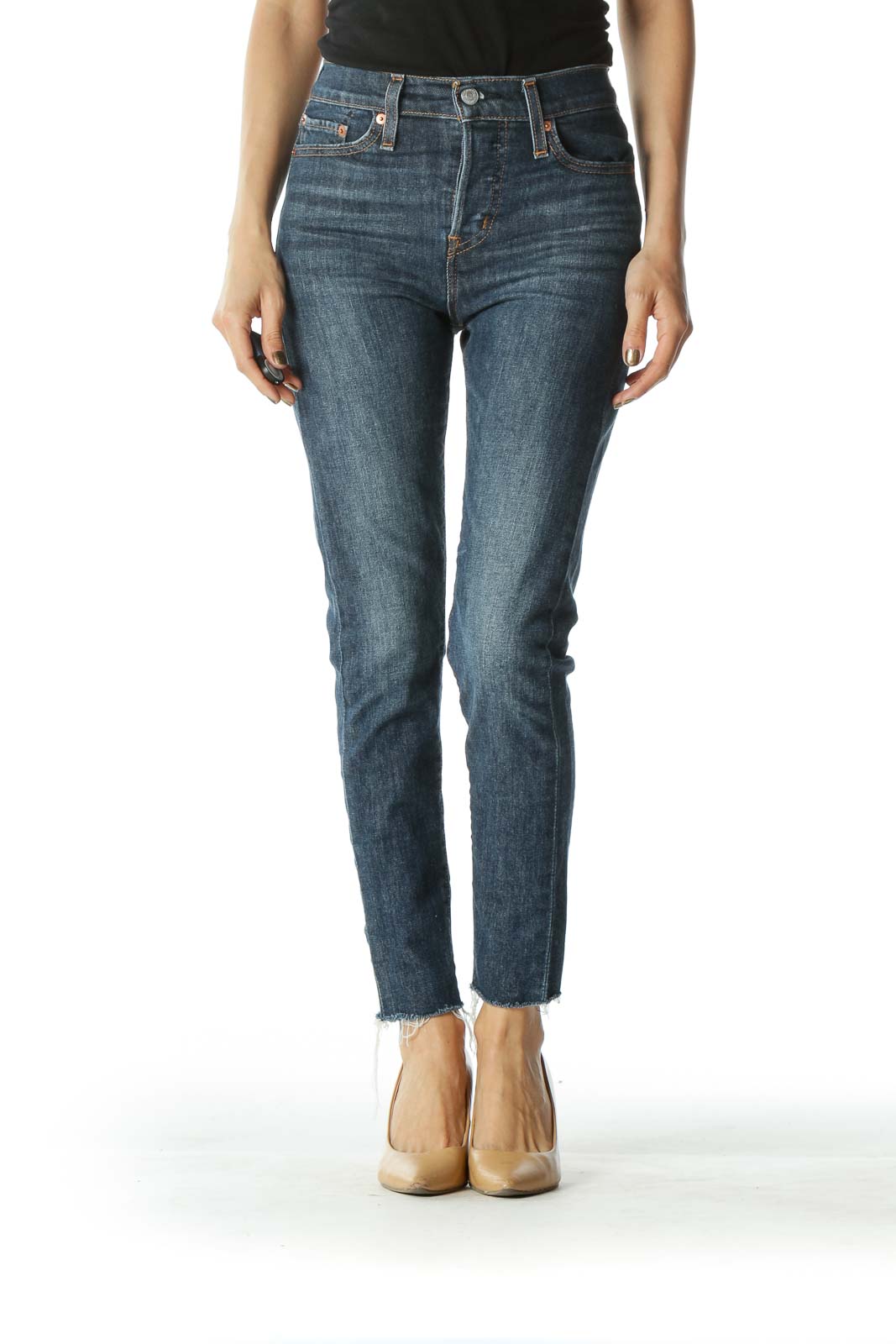 Blue Dark Wash Distressed Denim