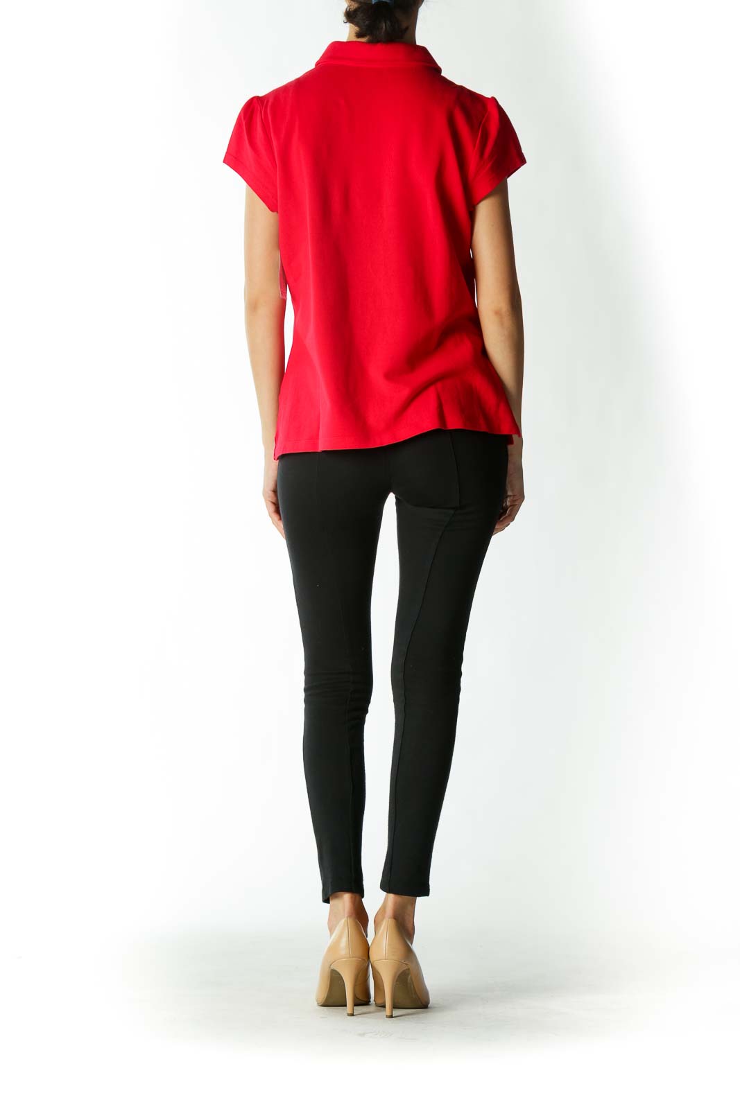 Red Key-Hole Cap-Sleeve Polo