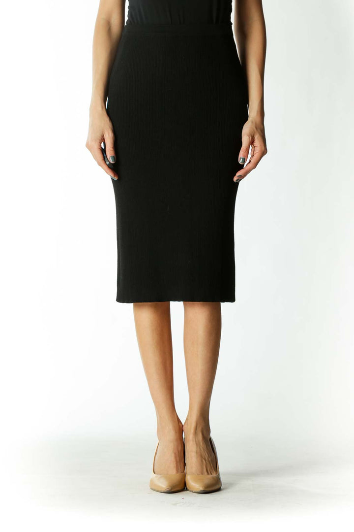 Black Ribbed Body-Con Midi Skirt