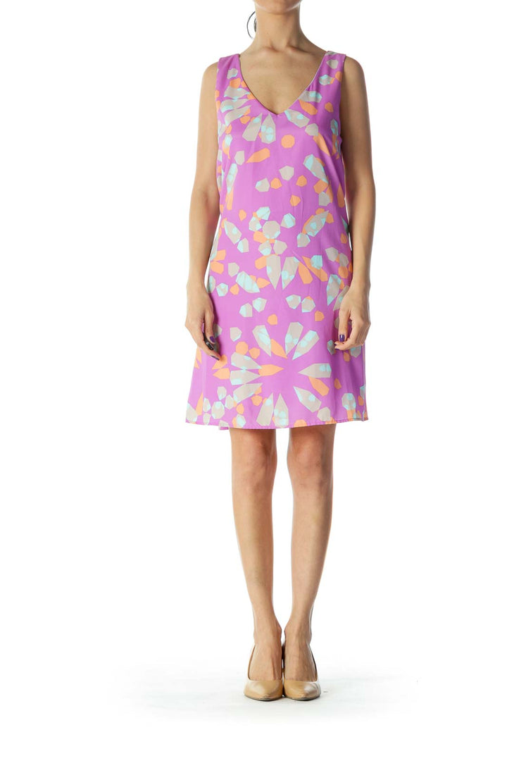 Purple with Multicolor Pattern Day Dress