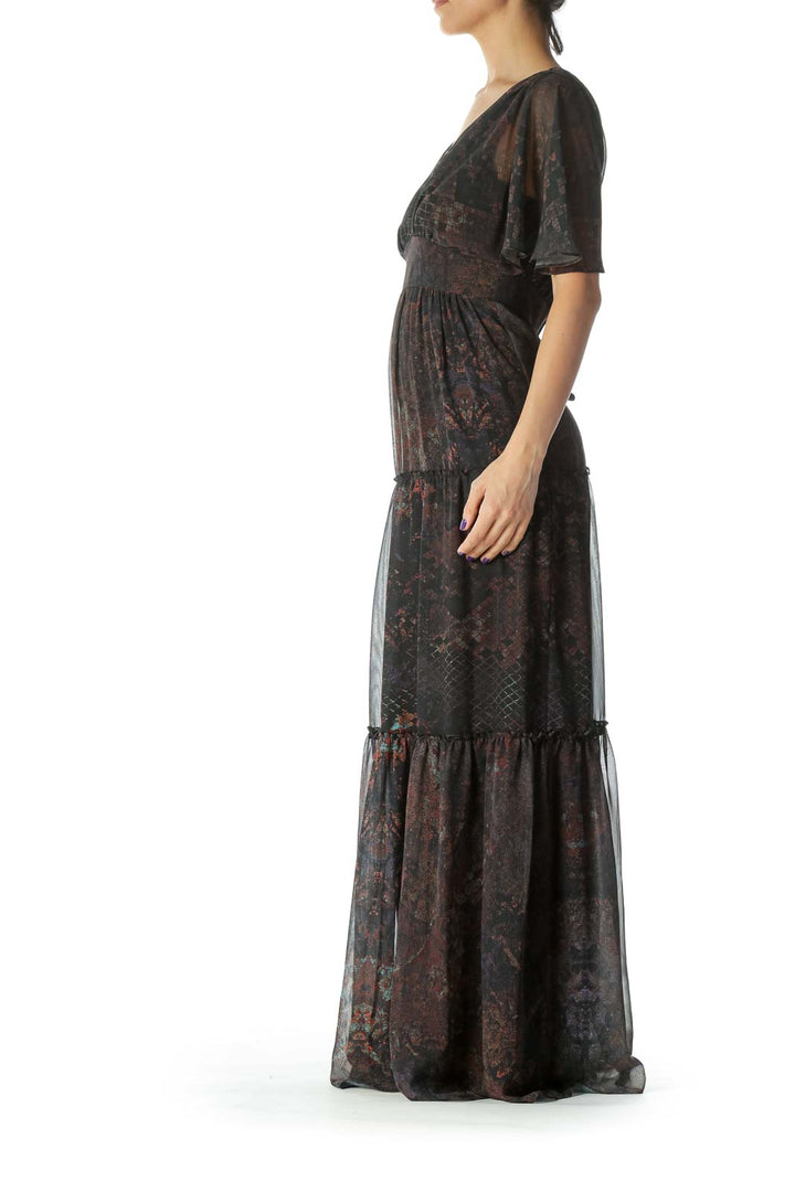 Black Print Silk Maxi Dress