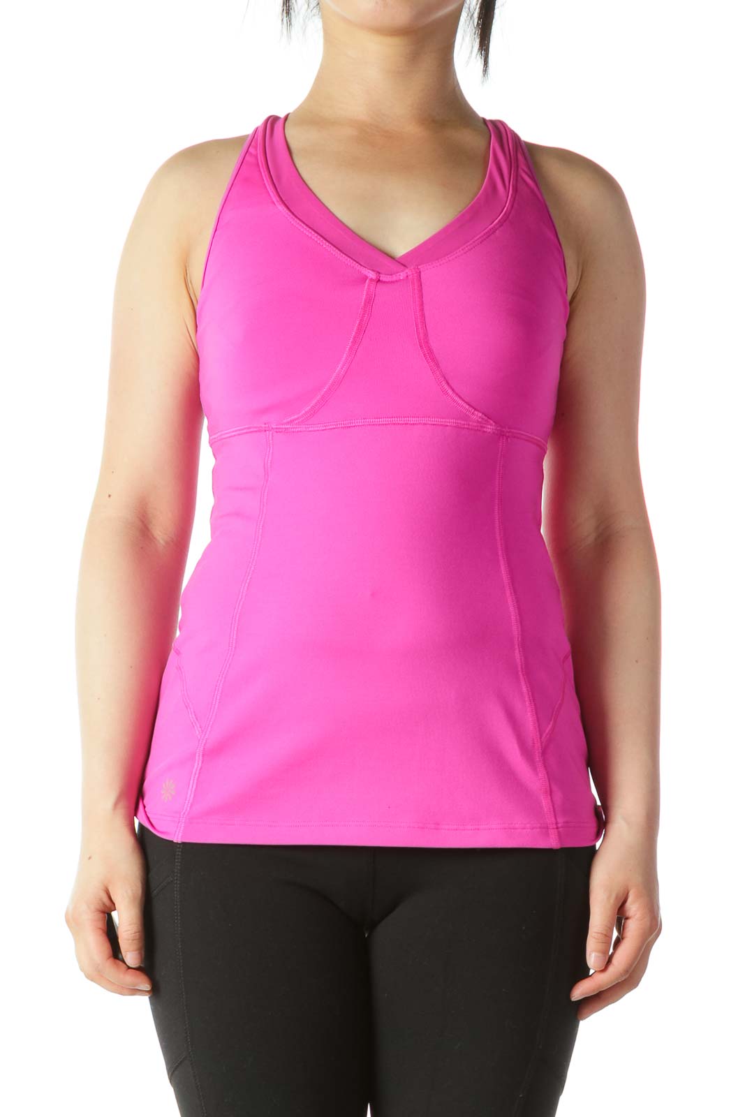 Magenta-Pink Mesh-Detail Sports Tank with Built-In Bra