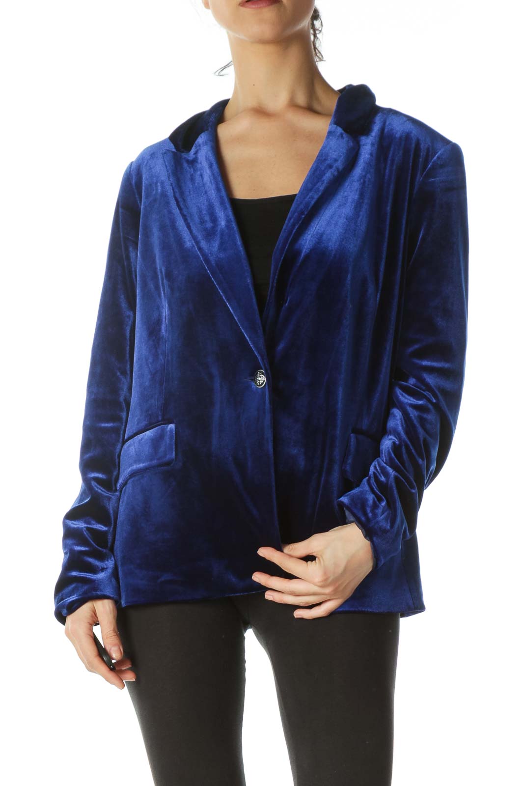 Royal Blue One-Button Velvet Blazer