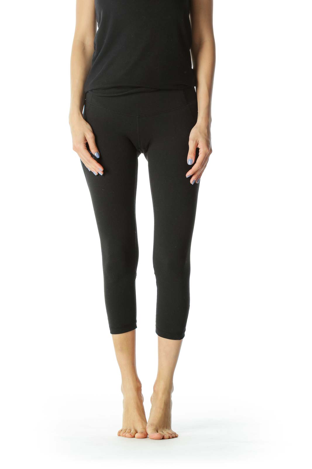 Black Cropped Activewear Mesh Detail Leggings