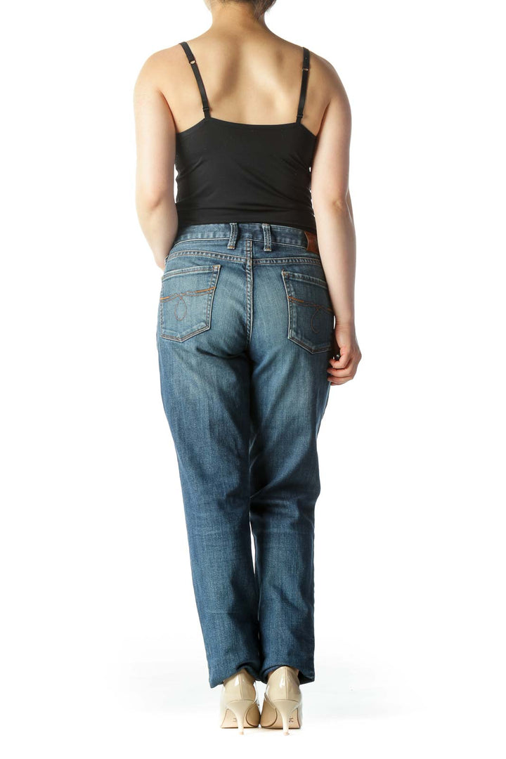 Blue Mid-Rise Whiskered-Wash Skinny Jeans