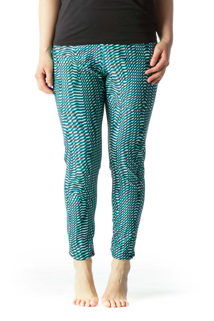 Green & Black Printed Color-Blocked High-Waisted Yoga Pants