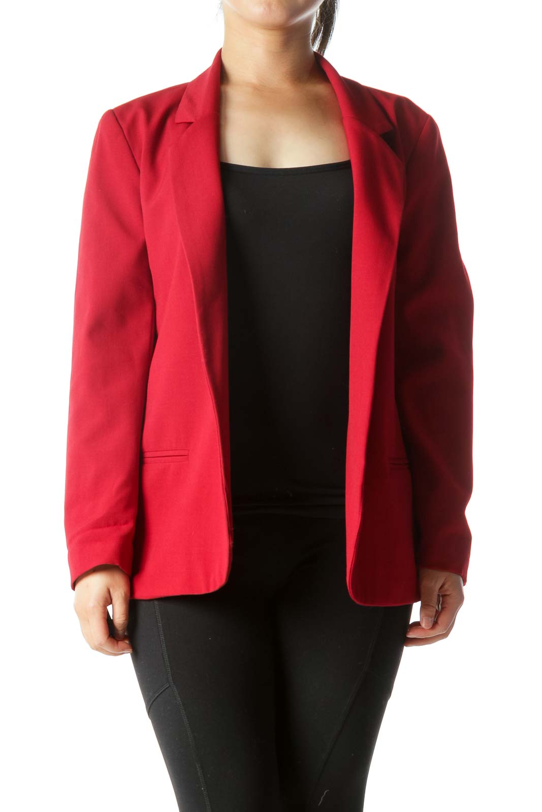 Red Collared Open Long-Sleeve Blazer