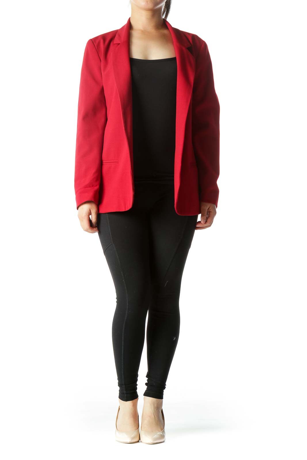 Red Collared Open Long-Sleeve Blazer