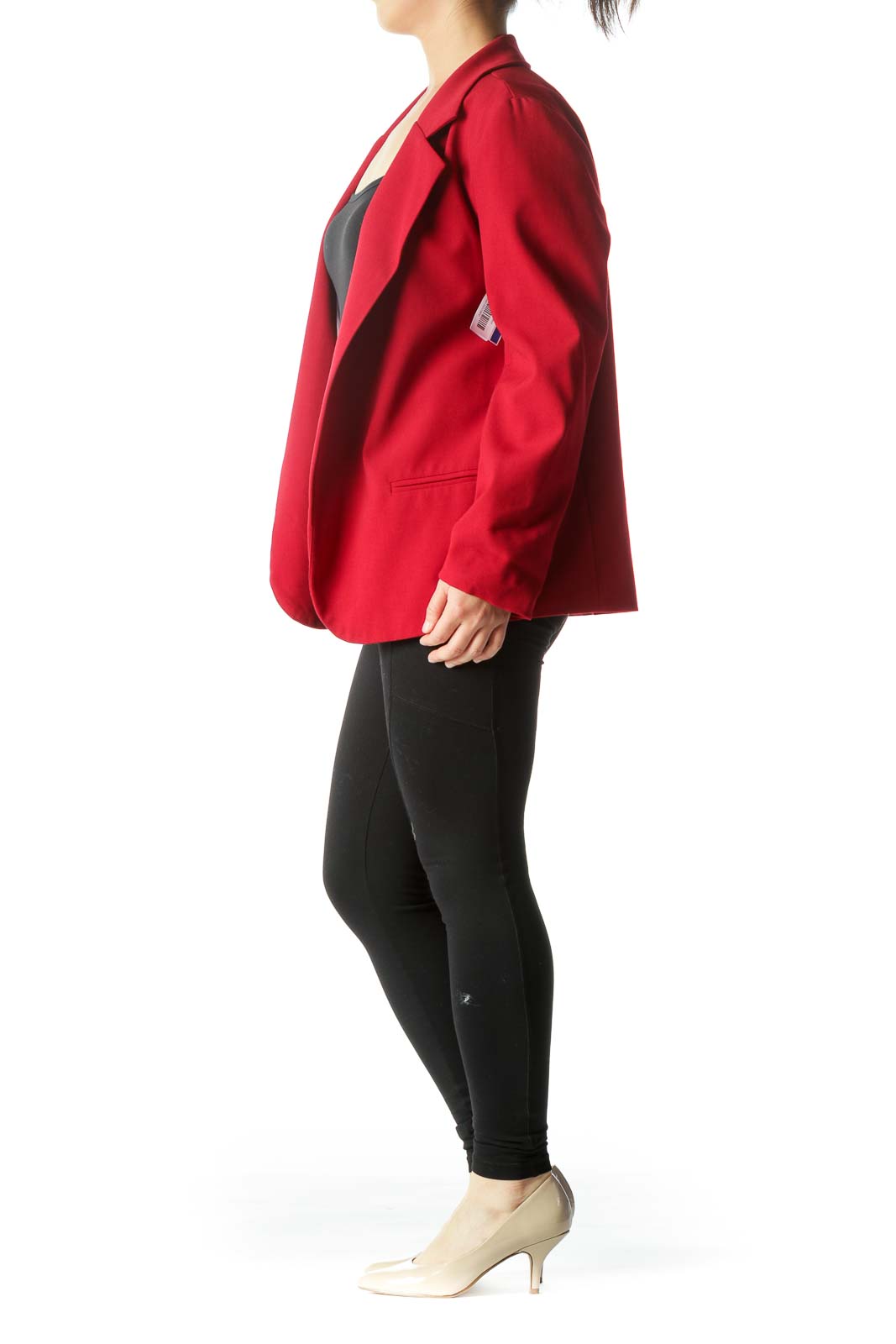 Red Collared Open Long-Sleeve Blazer