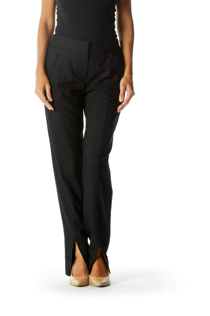 Black Hook-Closure Slit Ankle Detail Pants