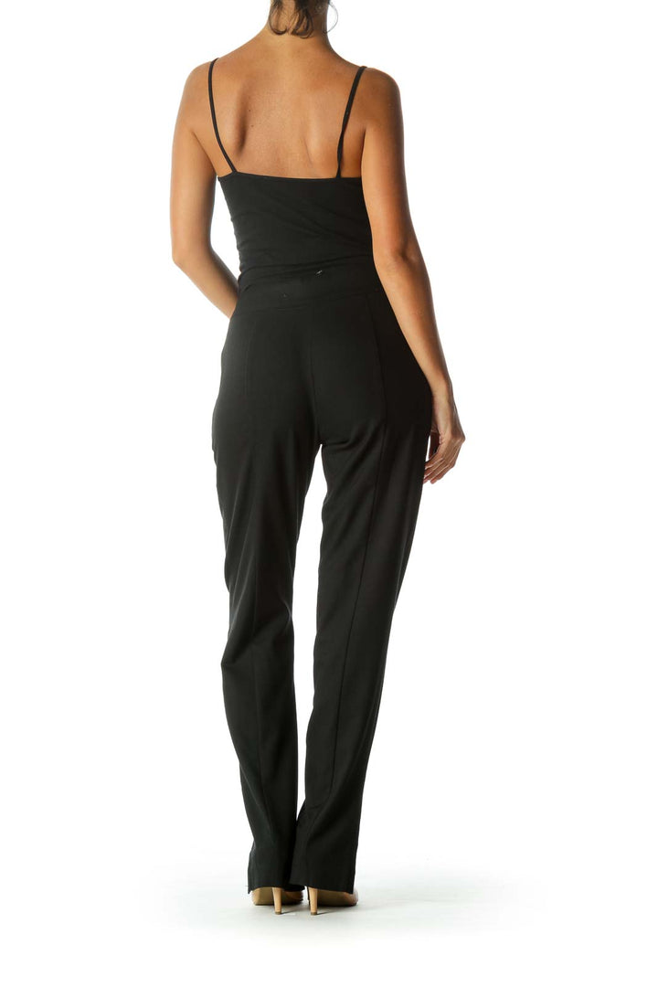 Black Hook-Closure Slit Ankle Detail Pants
