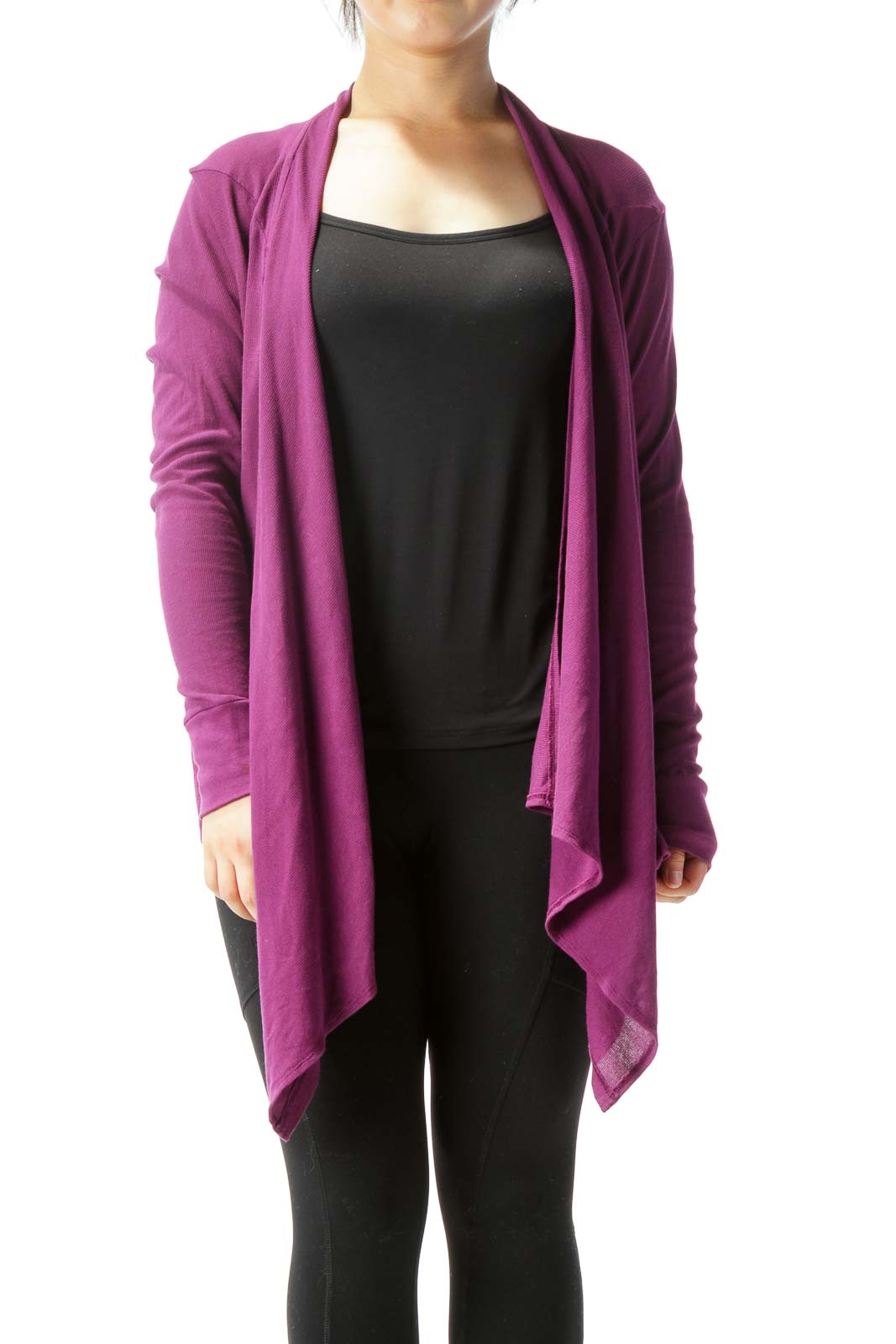 Purple Supima Cotton Long-Sleeve Stretch Knit Cardigan