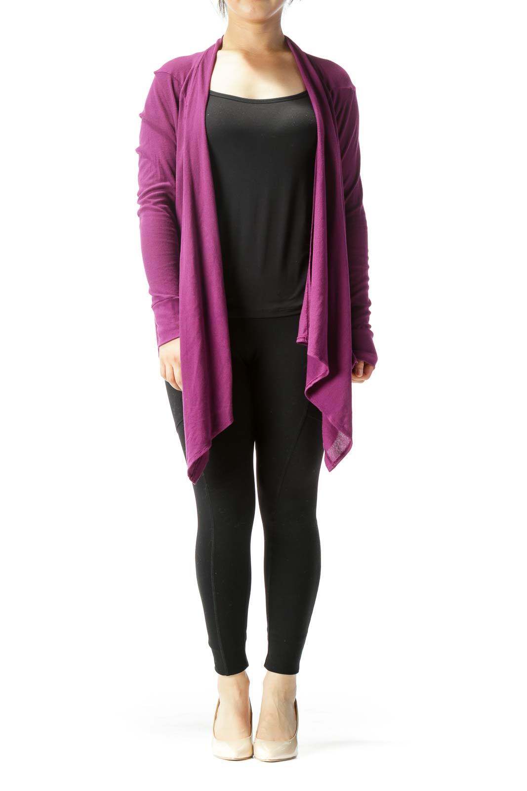 Purple Supima Cotton Long-Sleeve Stretch Knit Cardigan