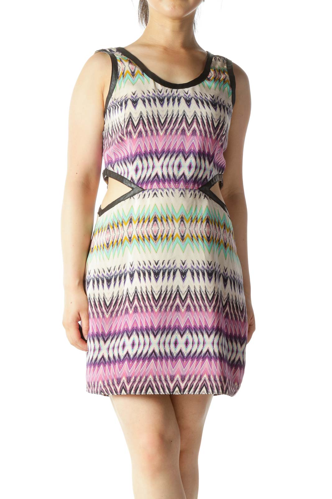 Multicolor Waist Open Cut Out Scoop Neck Dress