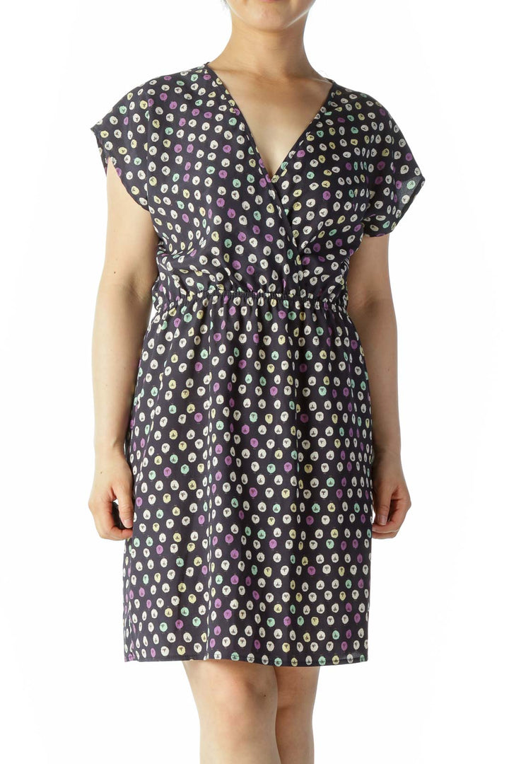 Navy Multi Pattern Vneck dress