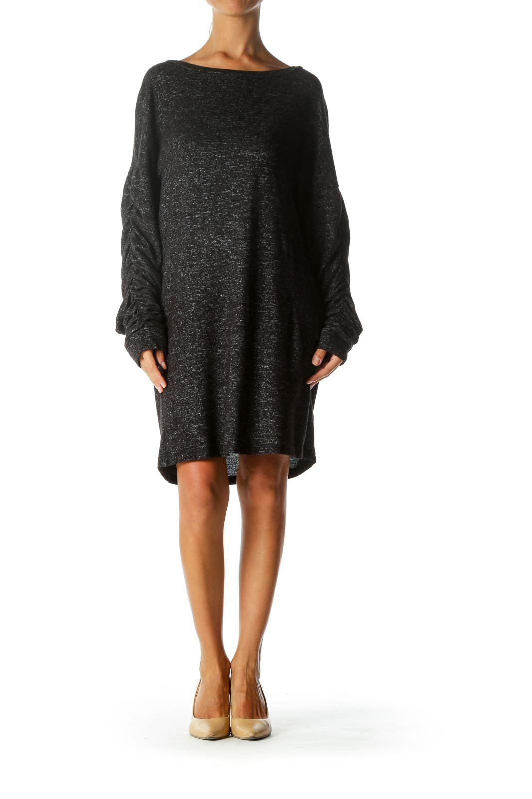 Black Ruffled Sleeve Shift Dress