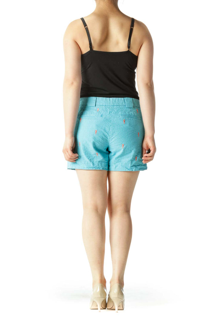 Blue Striped Shorts with Orange Seahorse Pattern