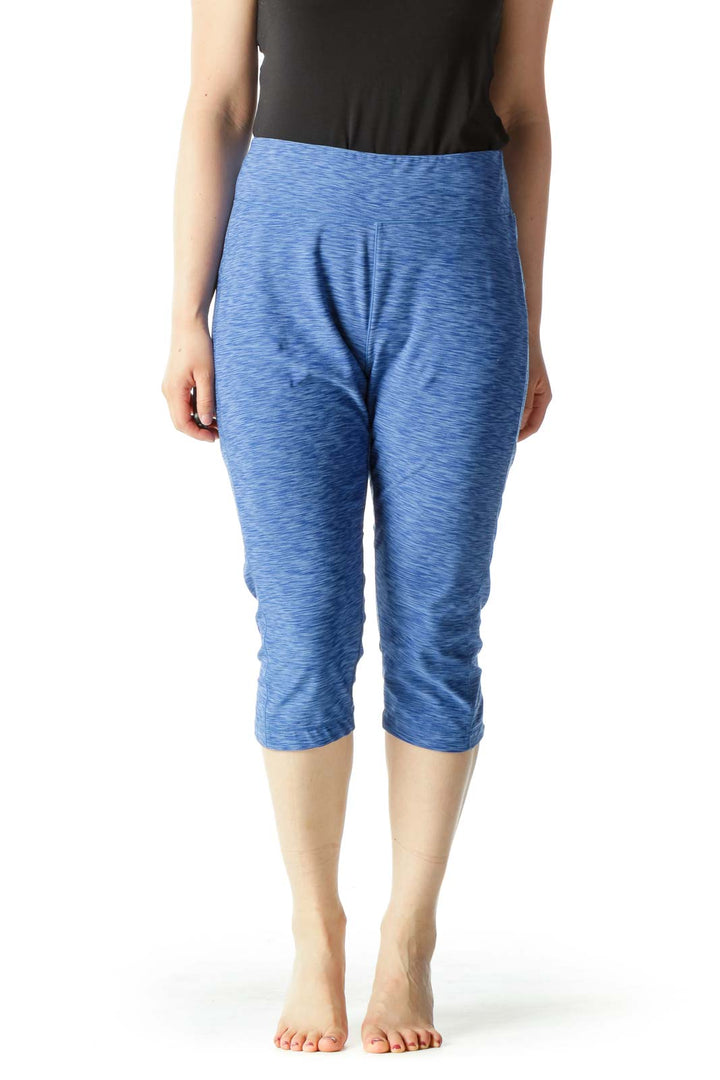 Blue Mottled Print Cropped Sports Pants