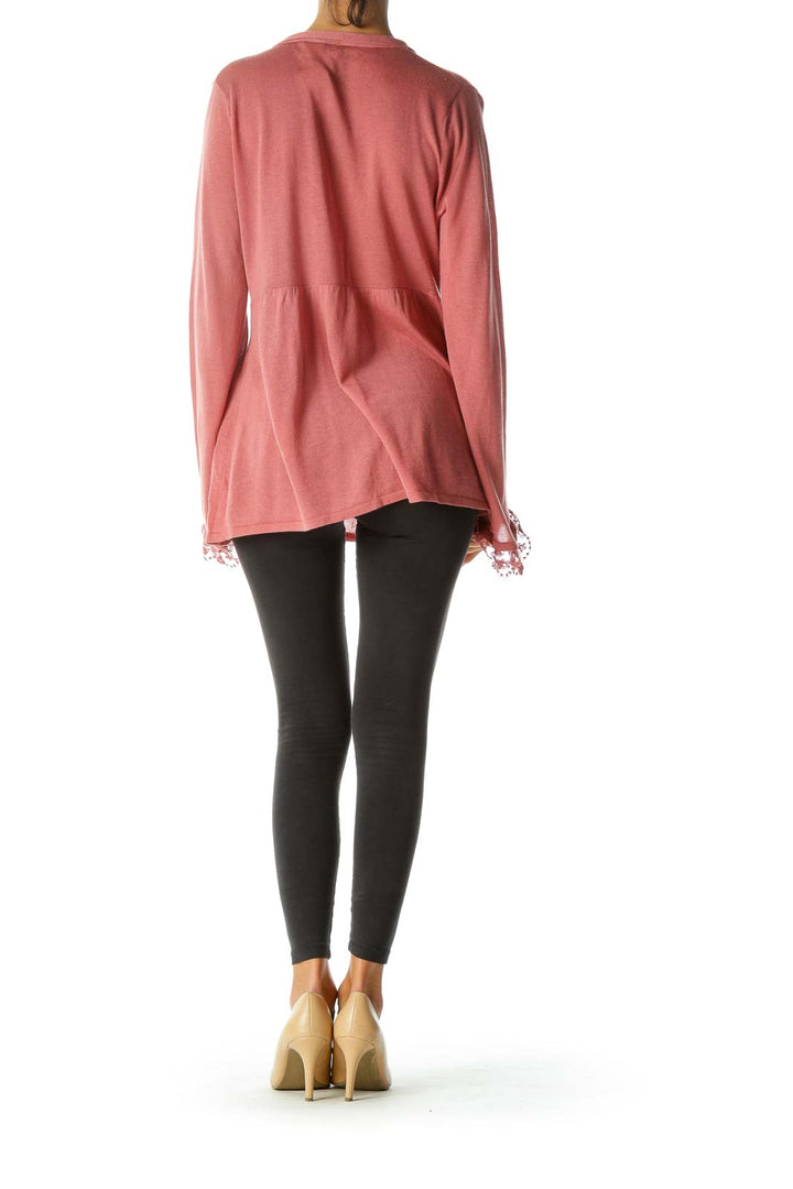 Pink Lace Buttoned Cardigan