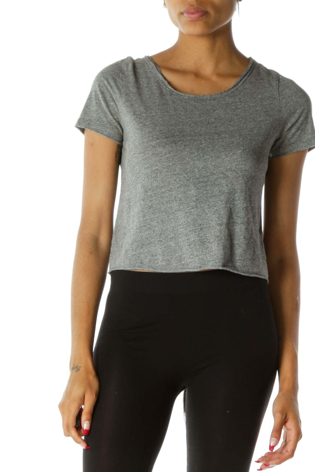 Heather Gray Scoop-Neck Layered-Hem Tee
