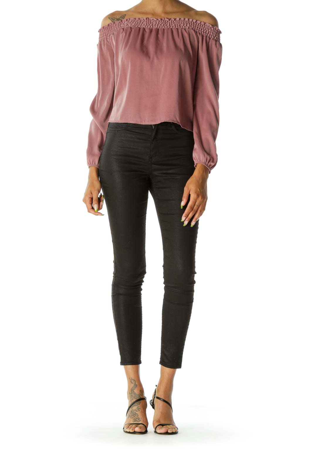 Pink Cold Shoulder Long Sleeve Soft Feel Top