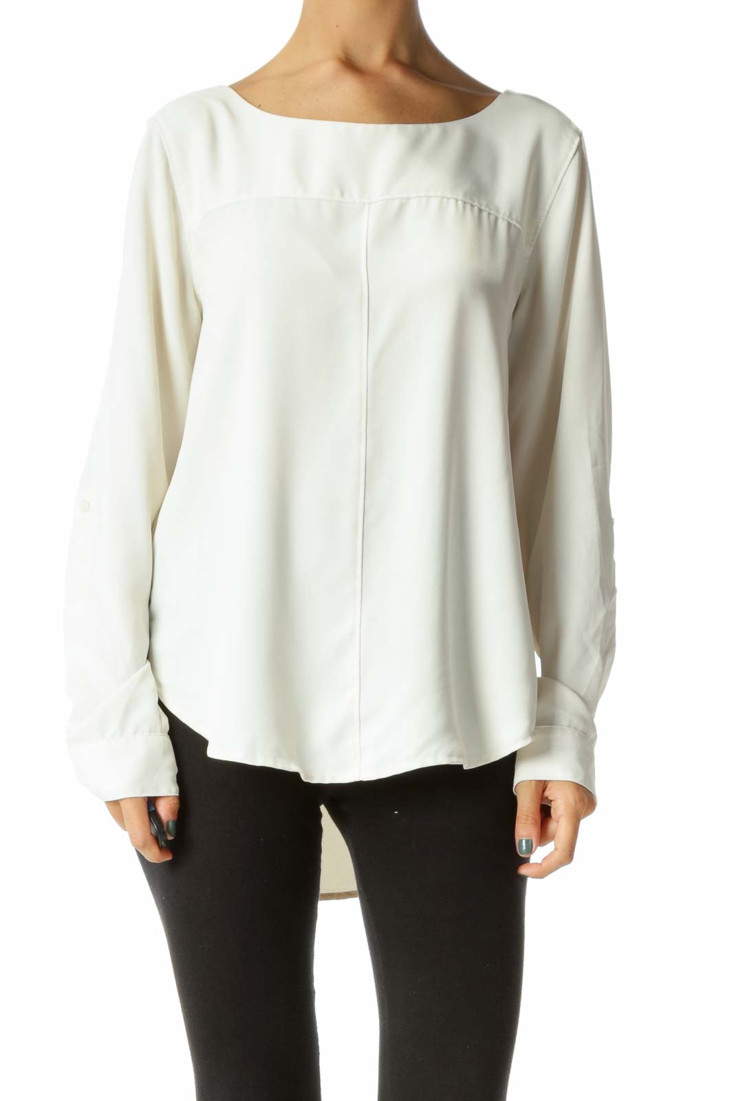 Cream Round Neck Long Sleeve Blouse