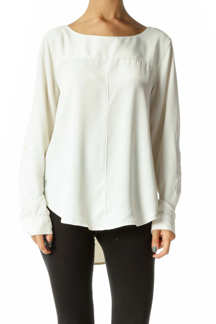 Cream Round Neck Long Sleeve Blouse