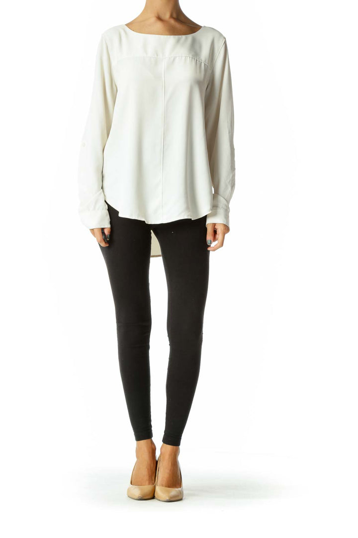 Cream Round Neck Long Sleeve Blouse