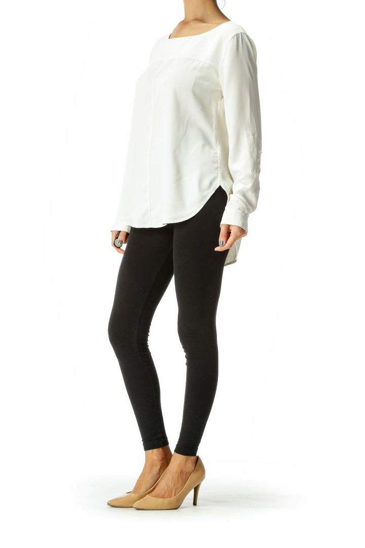 Cream Round Neck Long Sleeve Blouse