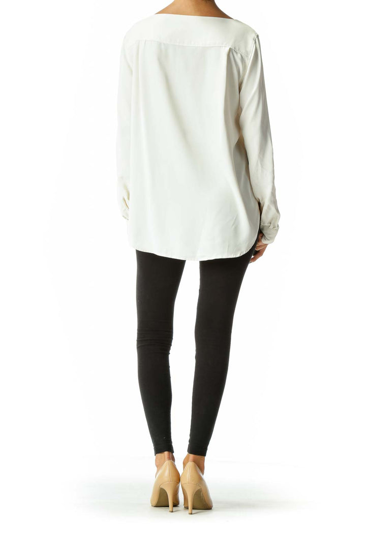 Cream Round Neck Long Sleeve Blouse