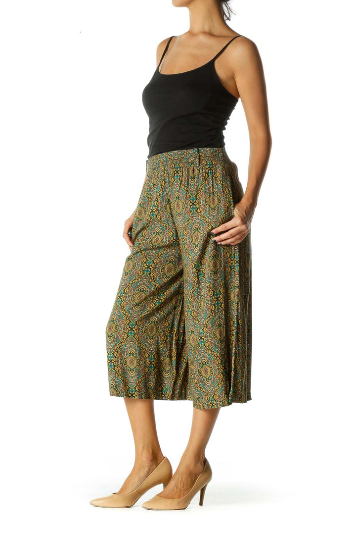 Multicolor Pattern Wide-Leg Cropped Pants