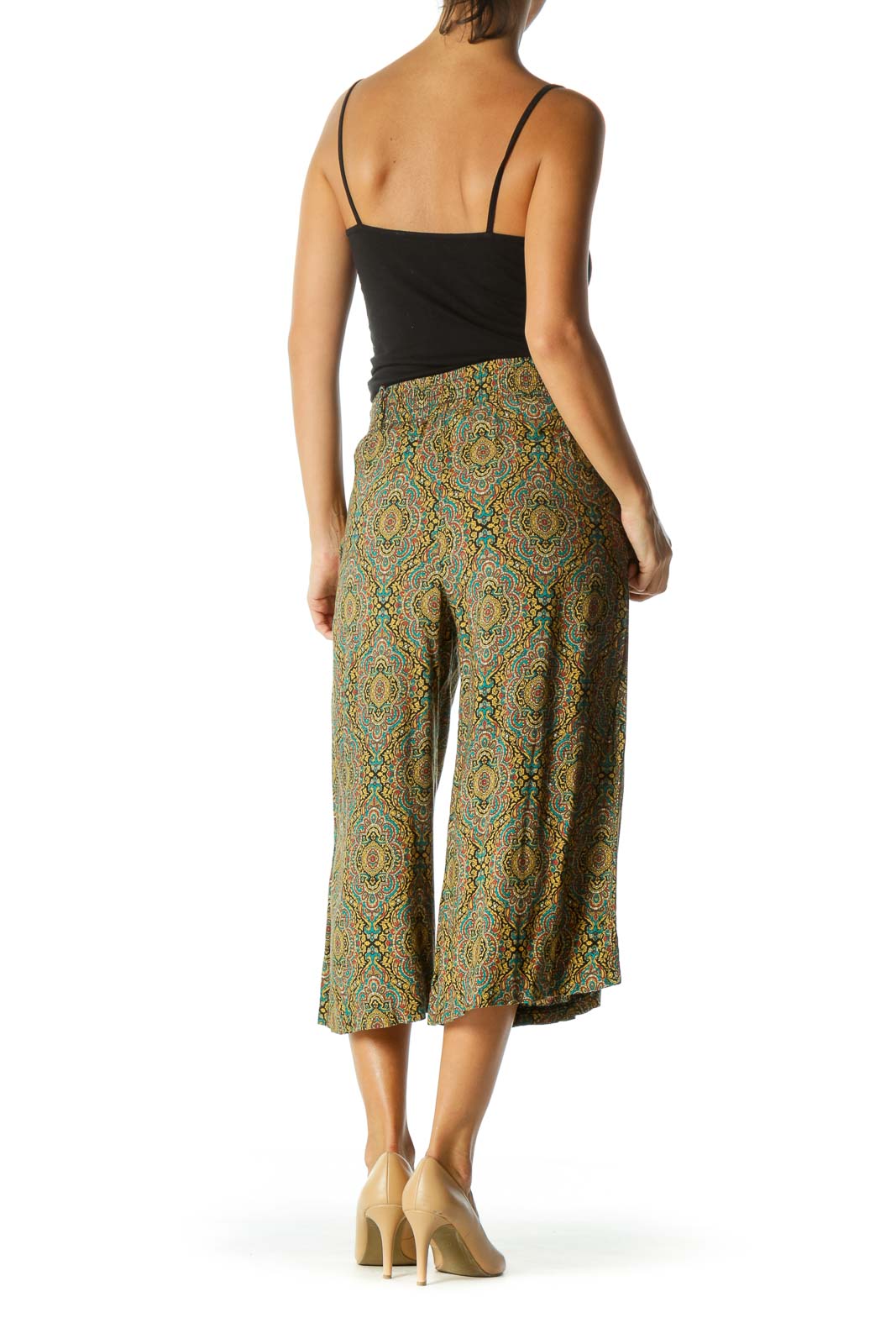 Multicolor Pattern Wide-Leg Cropped Pants