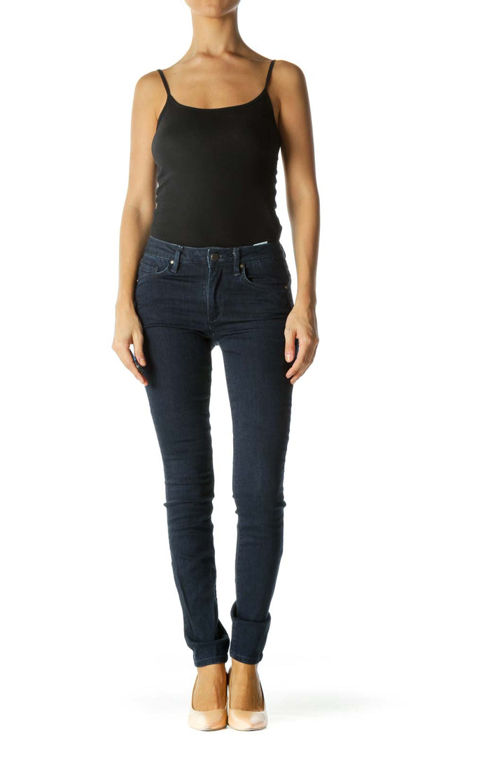 Blue Dark Wash Pocketed Skinny Stretch Pants