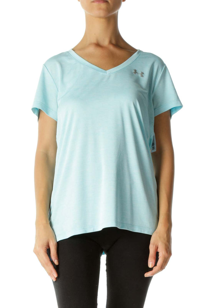 Light Blue V-Neck Mottled Soft Light Sports T-Shirt