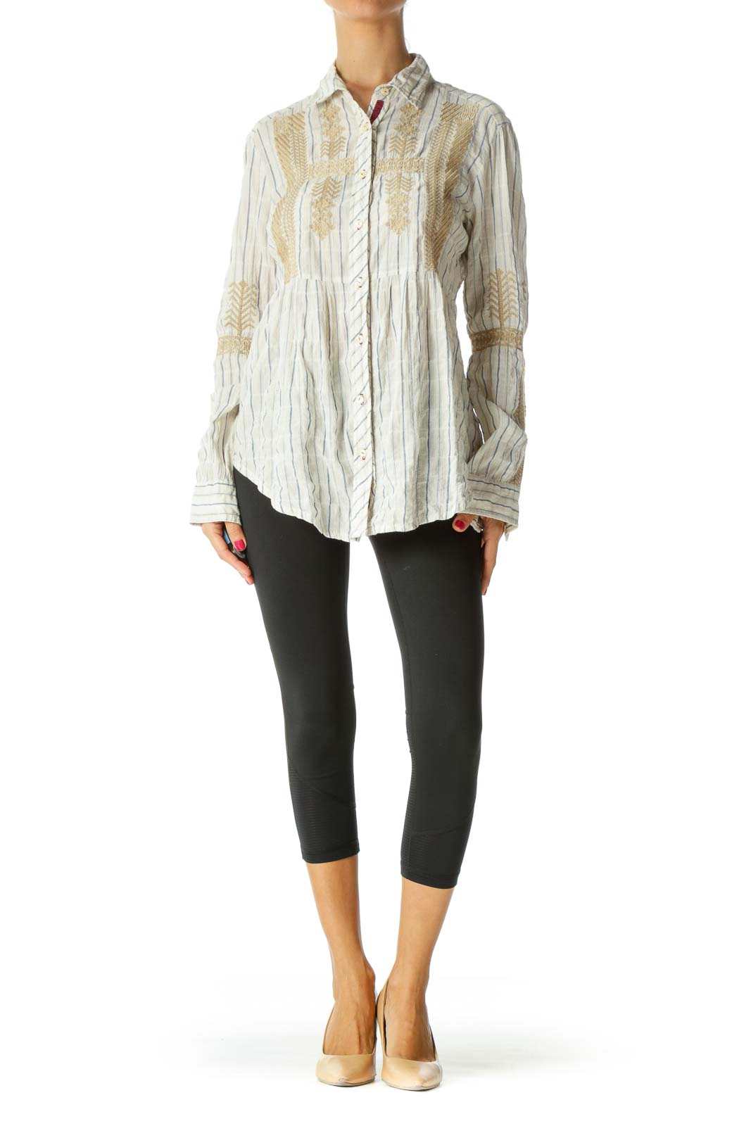 Beige Embroidered Cotton Shirt