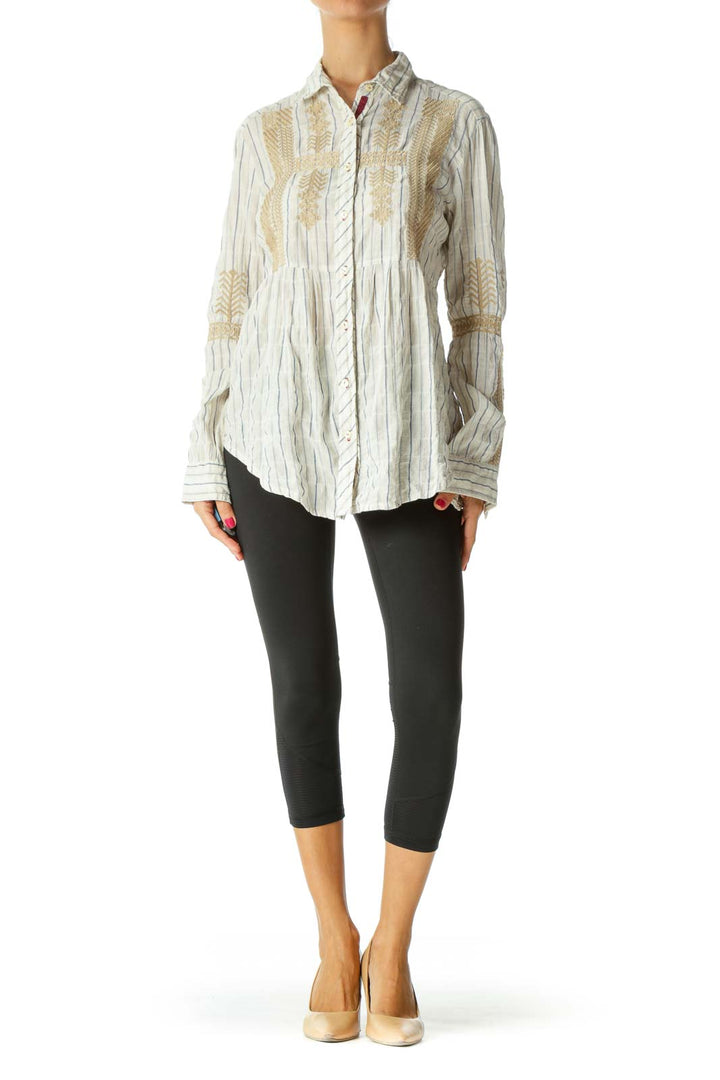 Beige Embroidered Cotton Shirt