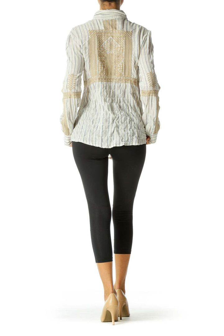 Beige Embroidered Cotton Shirt