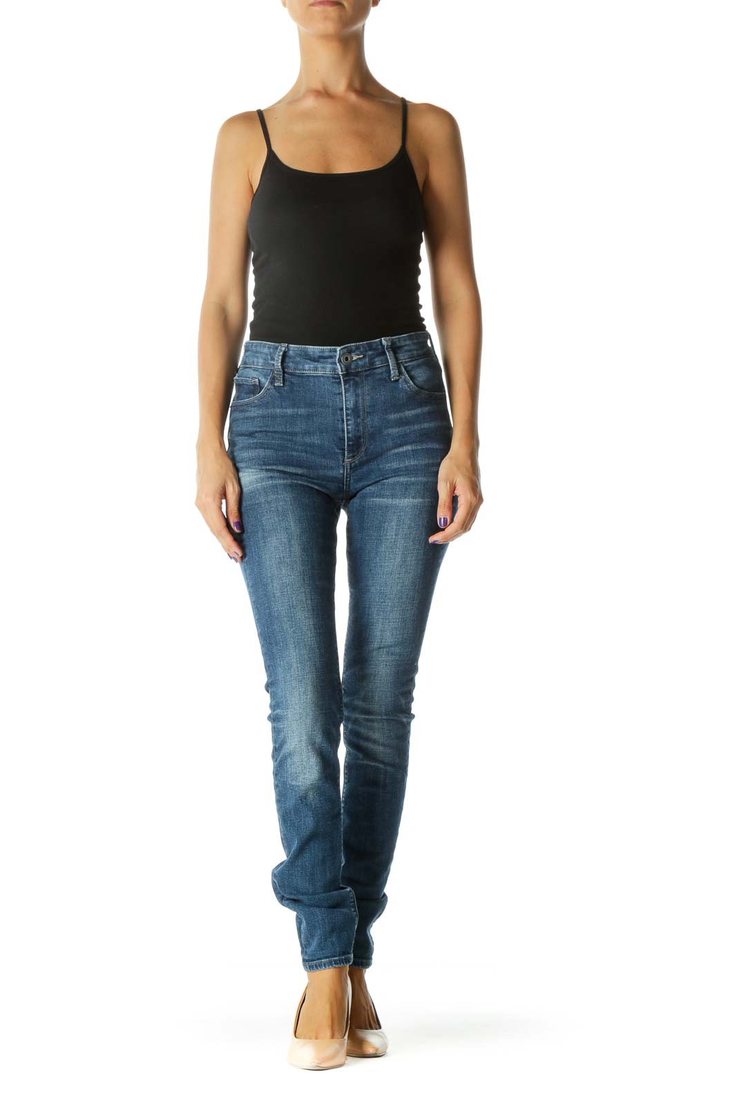 Blue Medium Wash Stretch Skinny Denim Jeans (Regular)