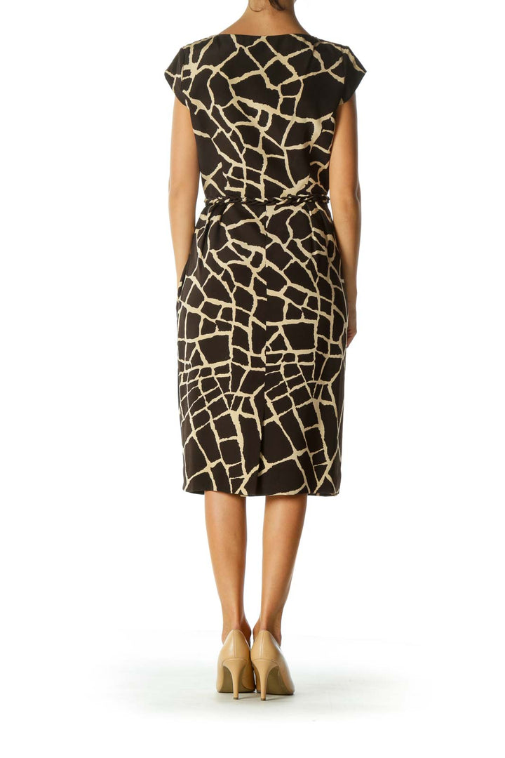 Brown and Cream Animal Print Sheath Dress